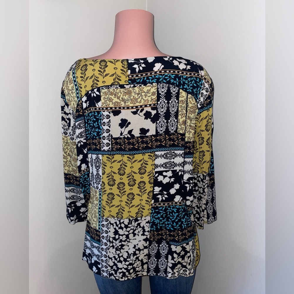 J. Jill Multicolor Patchwork Blouse Black, White … - image 2